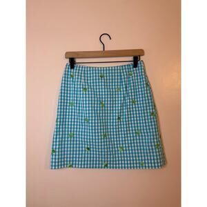 VTG Lilly Pulitzer Blue Gingham Lined Mini Skirt Green Embroidered Ice Cream 4